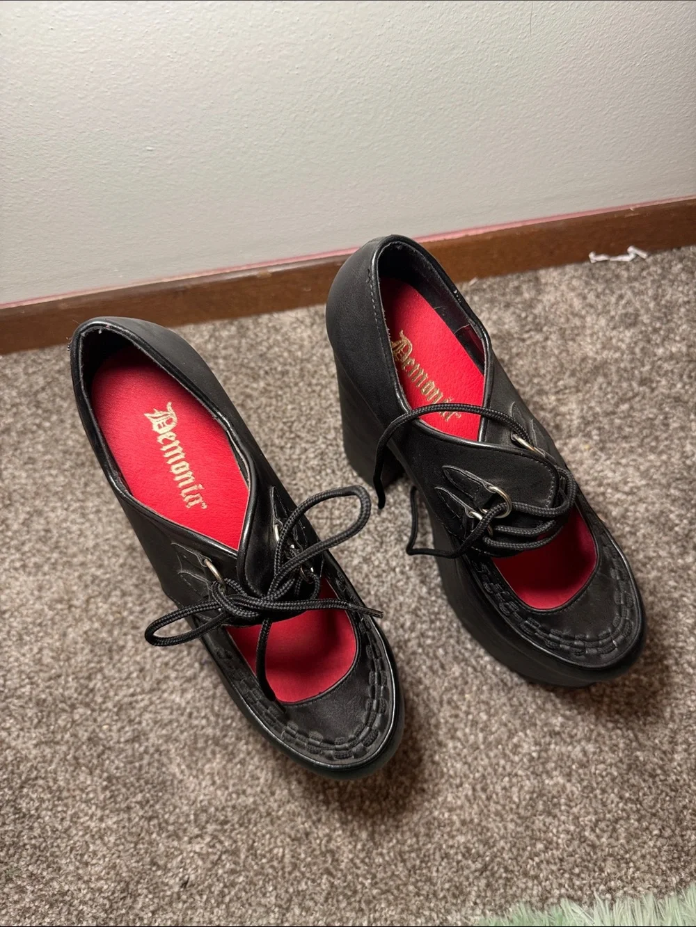 Demonia Black Platform Mary Jane Lace-Up Heels